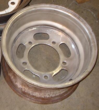 Wheels getting cleaned up to be fixed blasted and powdercoated